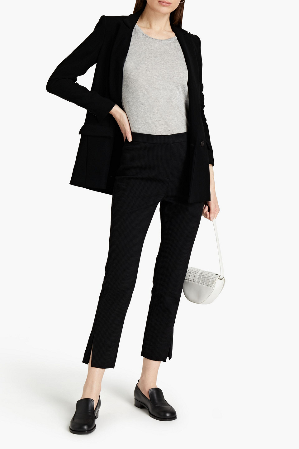 Theory Cropped Waffle-knit Cotton-blend Straight-leg Pants In Black