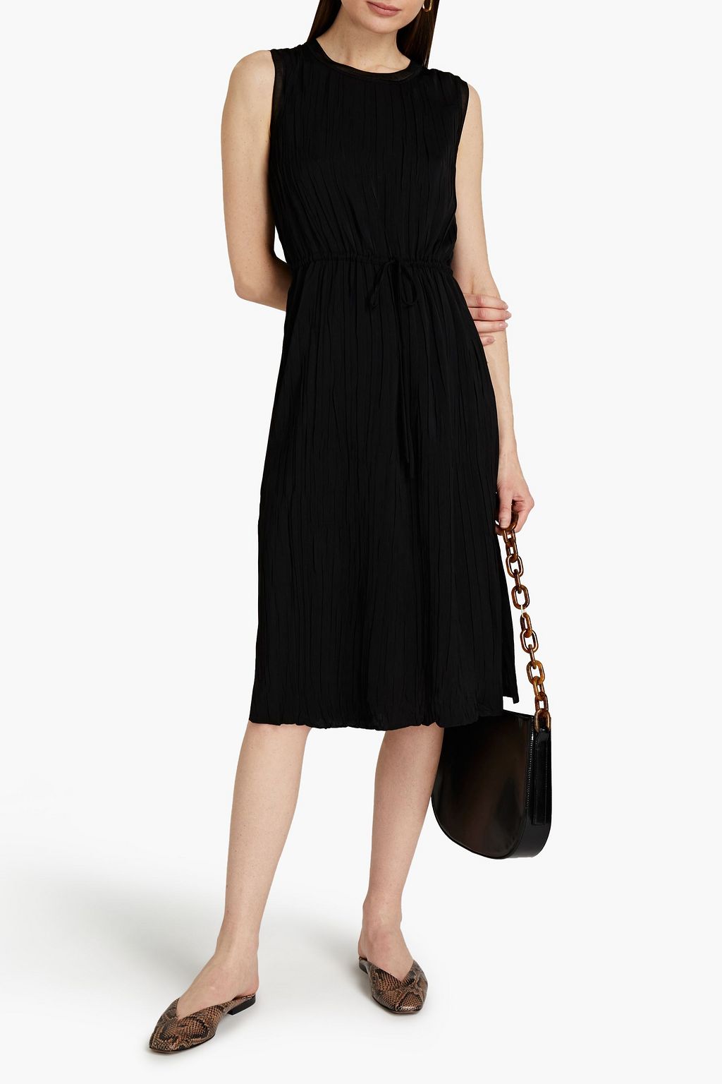 THEORY Pleated charmeuse midi dress
