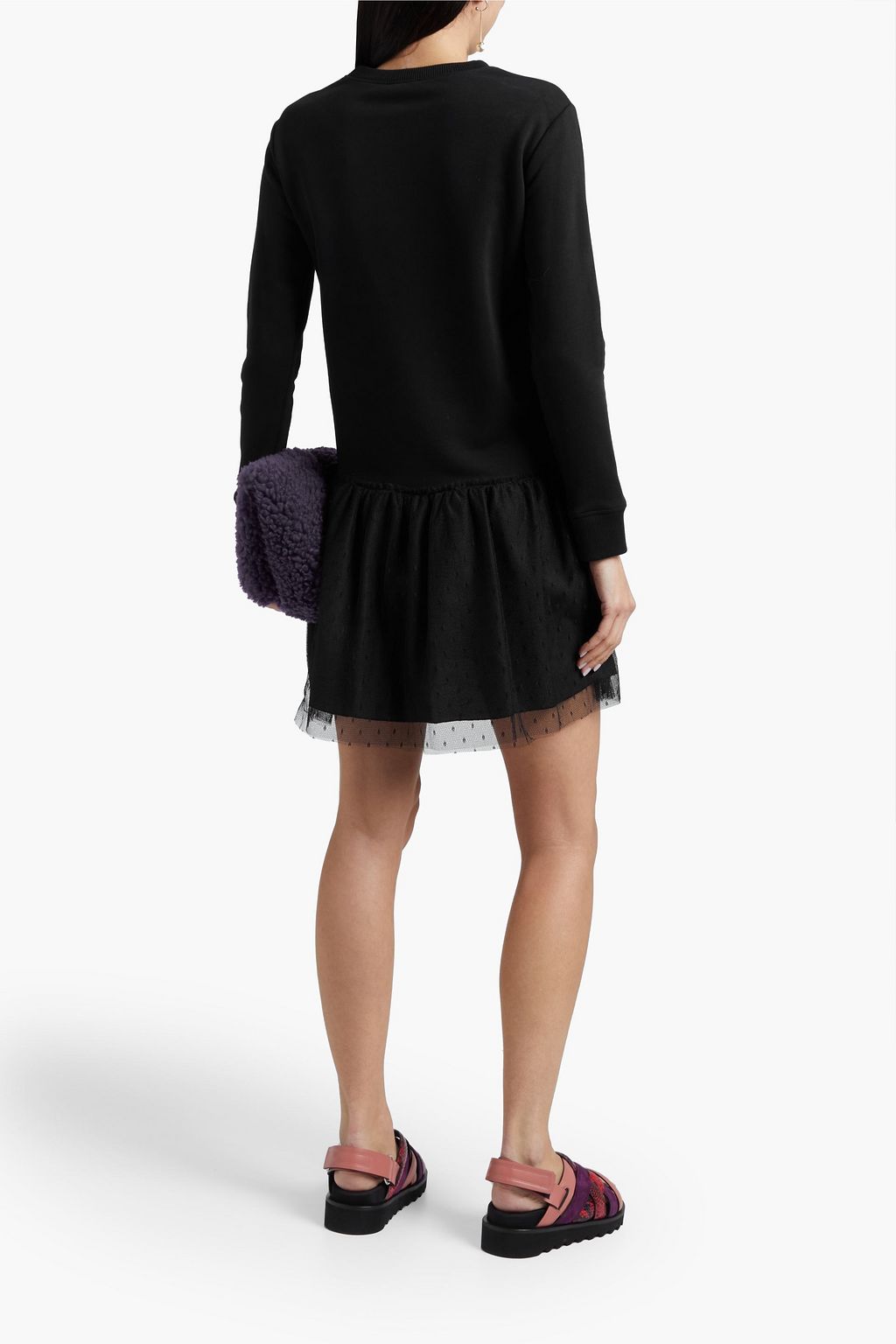 REDVALENTINO Point d'esprit-paneled printed French cotton-blend terry mini dress