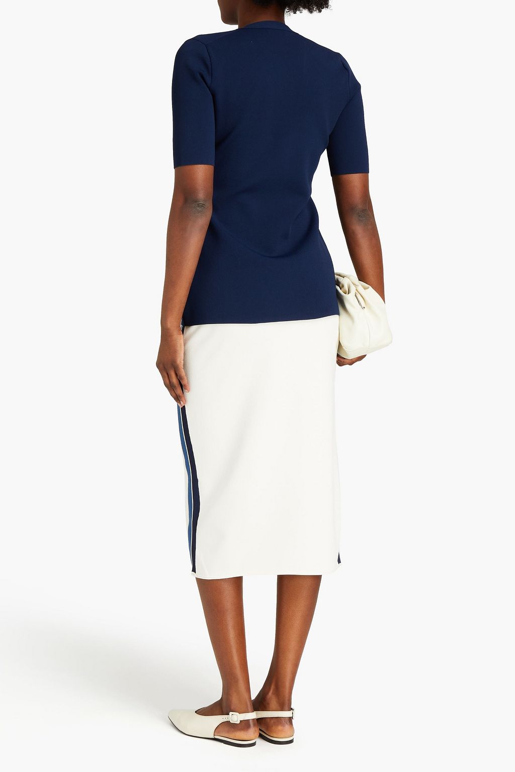 THEORY Striped ribbed-knit midi skirt
