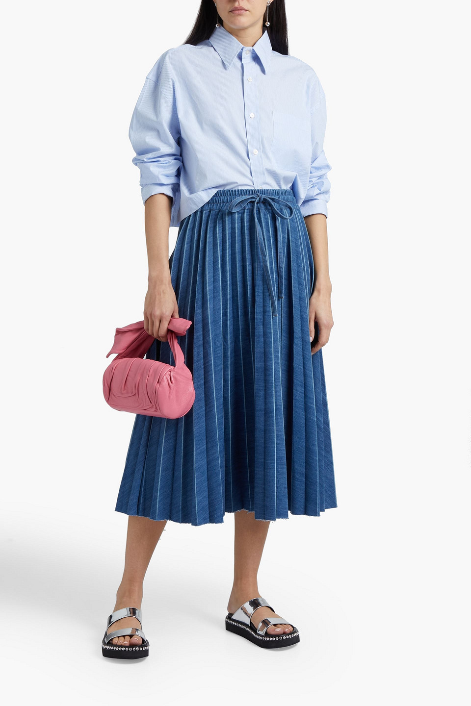 Valentino pleated denim skirt discount