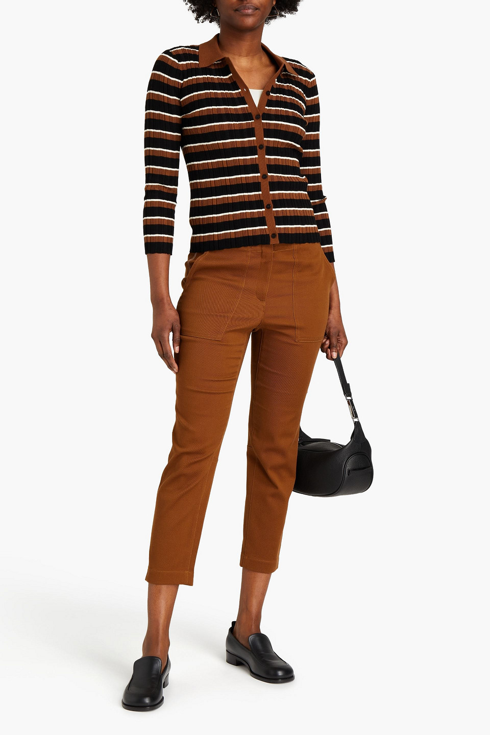 Theory Striped Ribbed Cotton-blend Top