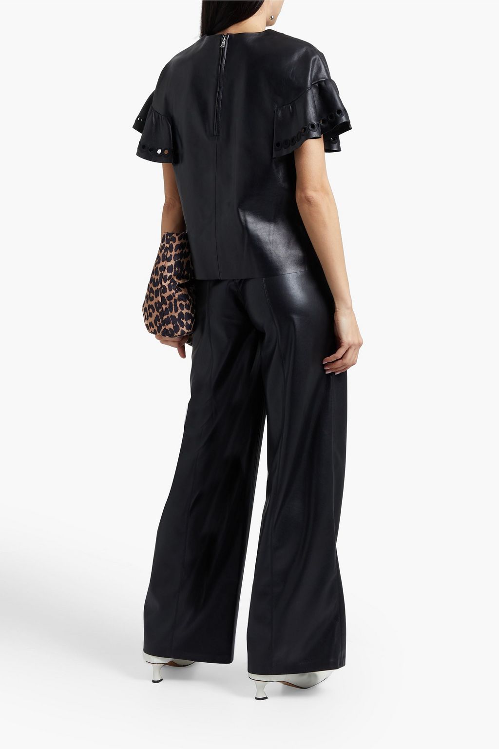 REDVALENTINO Broderie anglaise-trimmed leather top