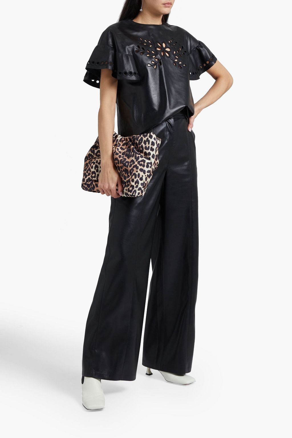 REDVALENTINO Broderie anglaise-trimmed leather top
