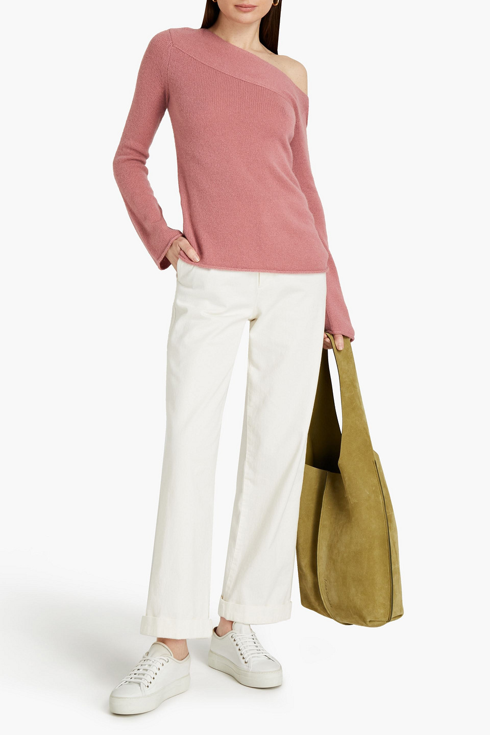 Theory One-shoulder Cashmere Sweater In Antique Rose
