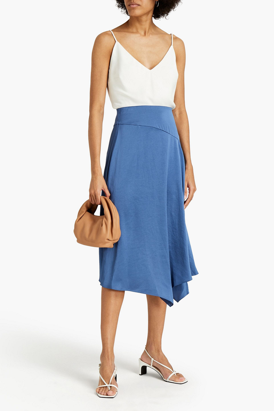 Theory Asymmetric Satin Midi Skirt In Blue