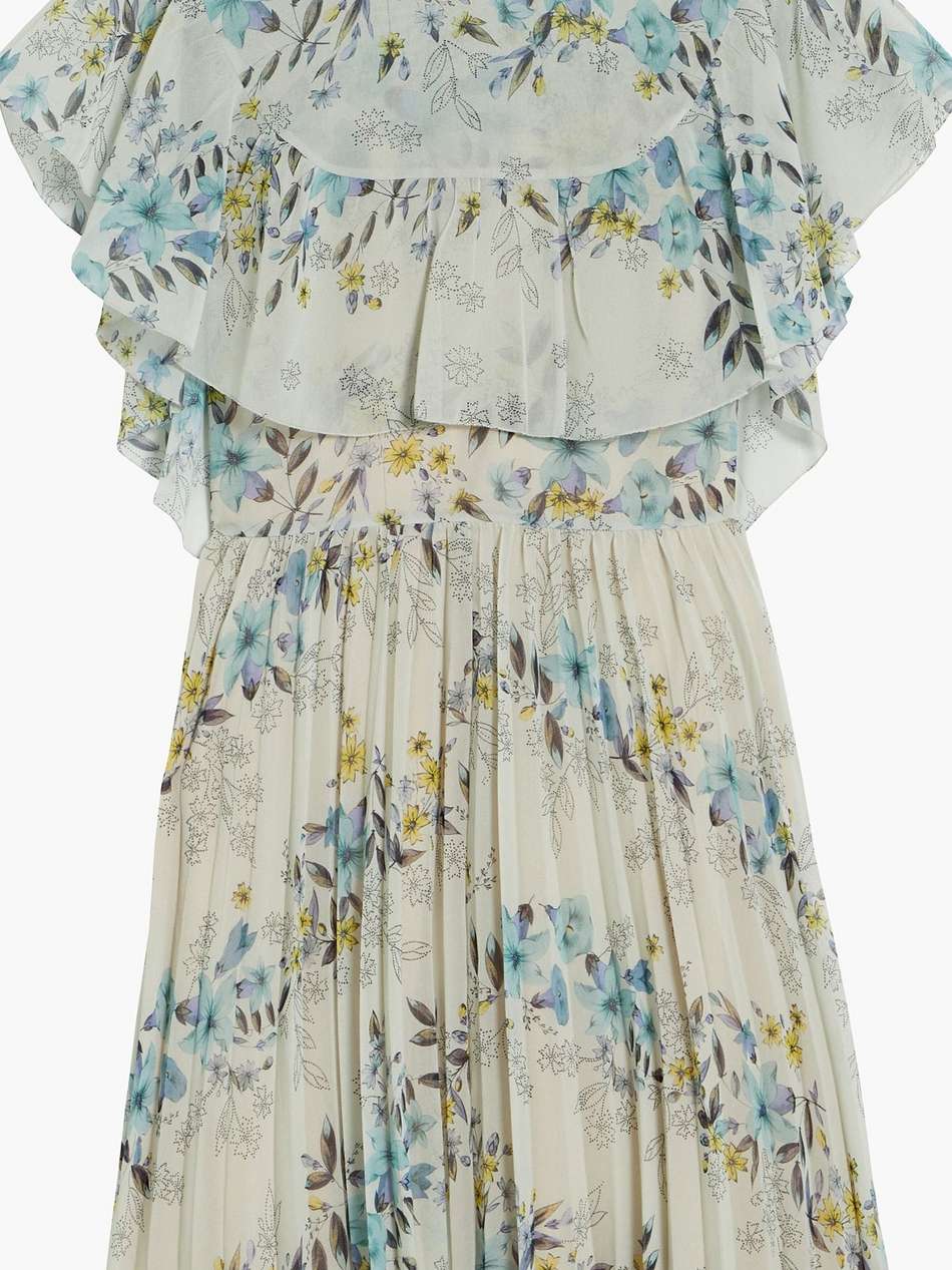 ruffled pleated floral-print chiffon mini dress