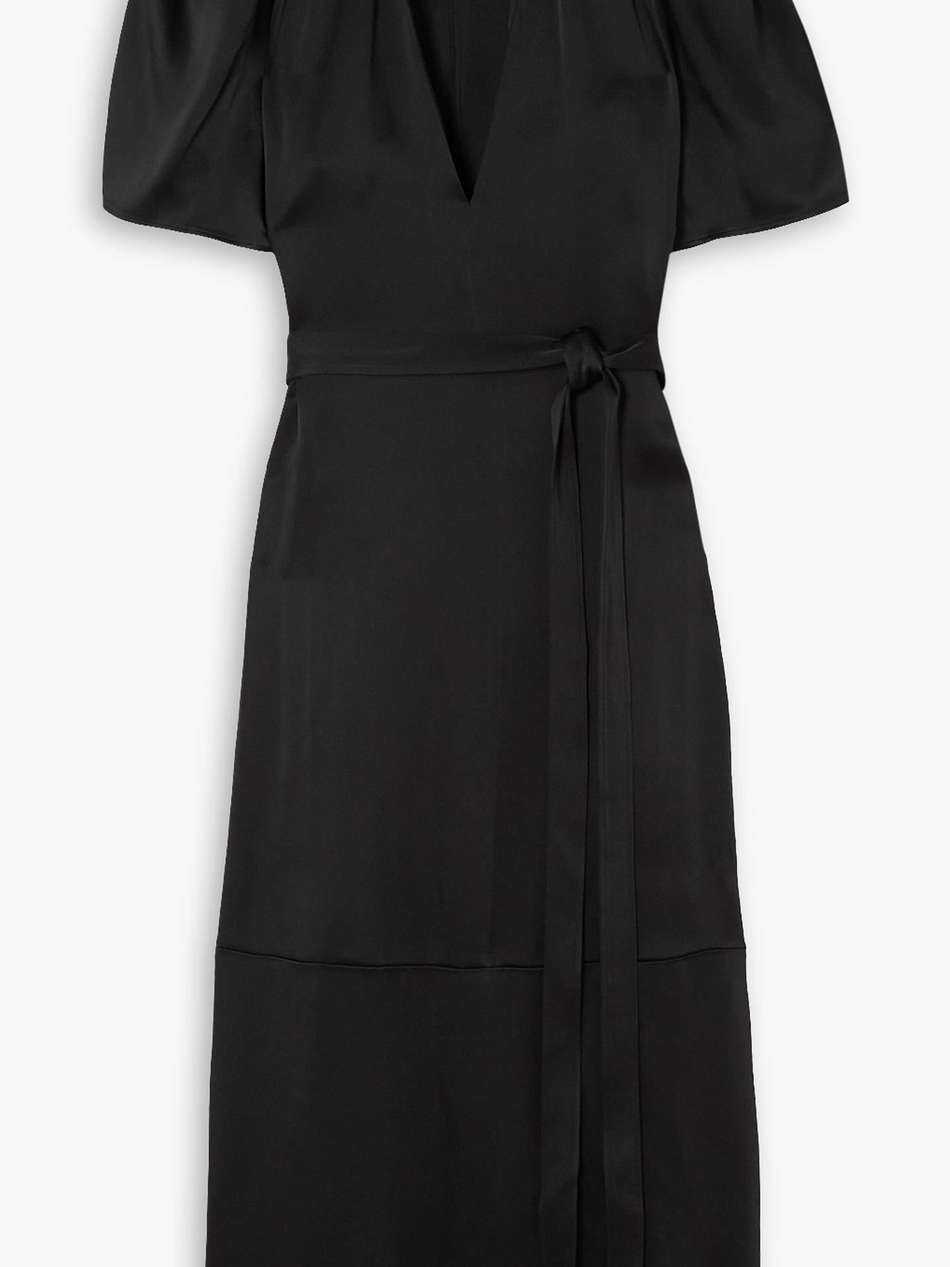 belted satin midi dress