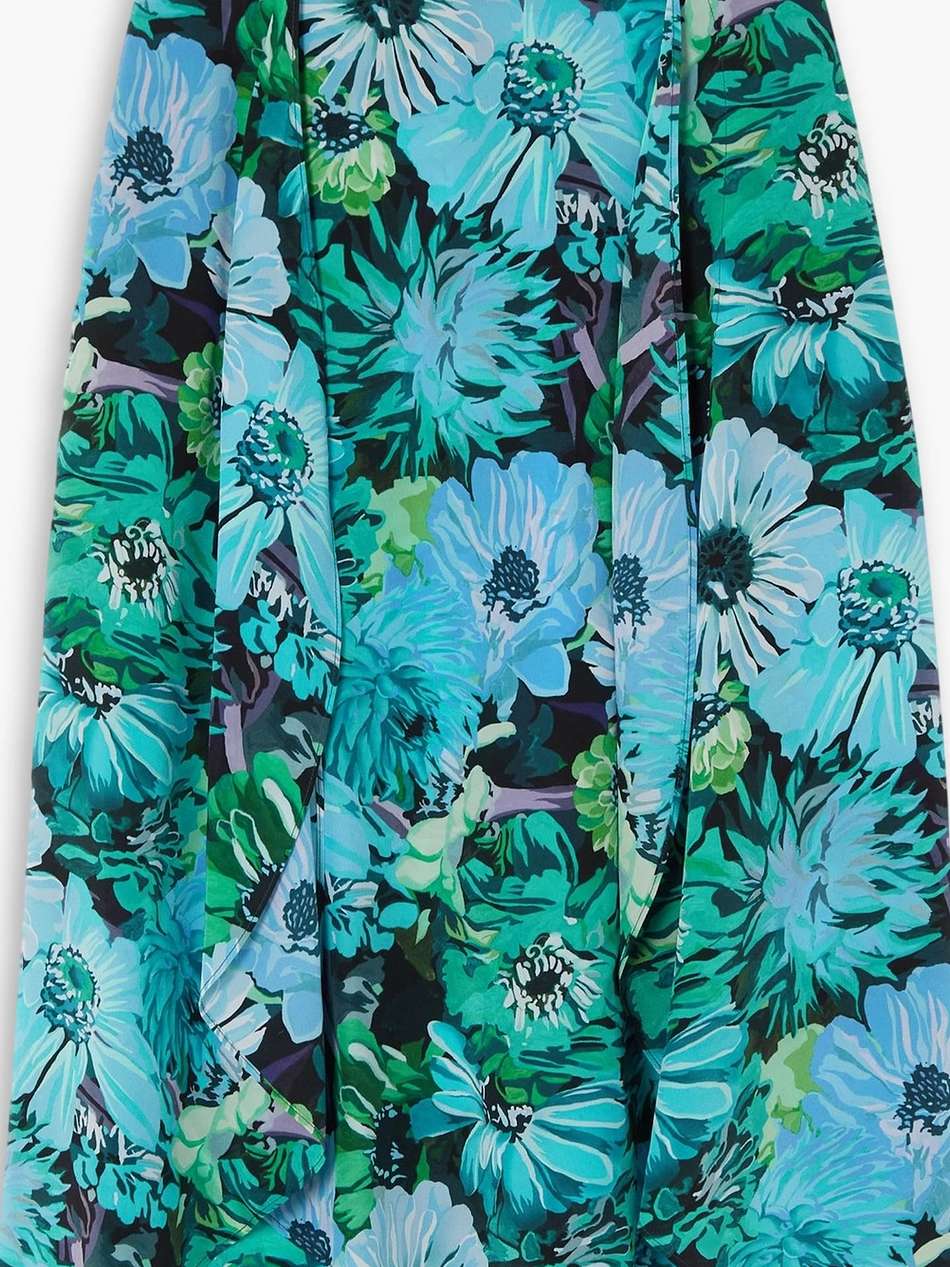 asymmetric floral-print silk crepe de chine midi skirt