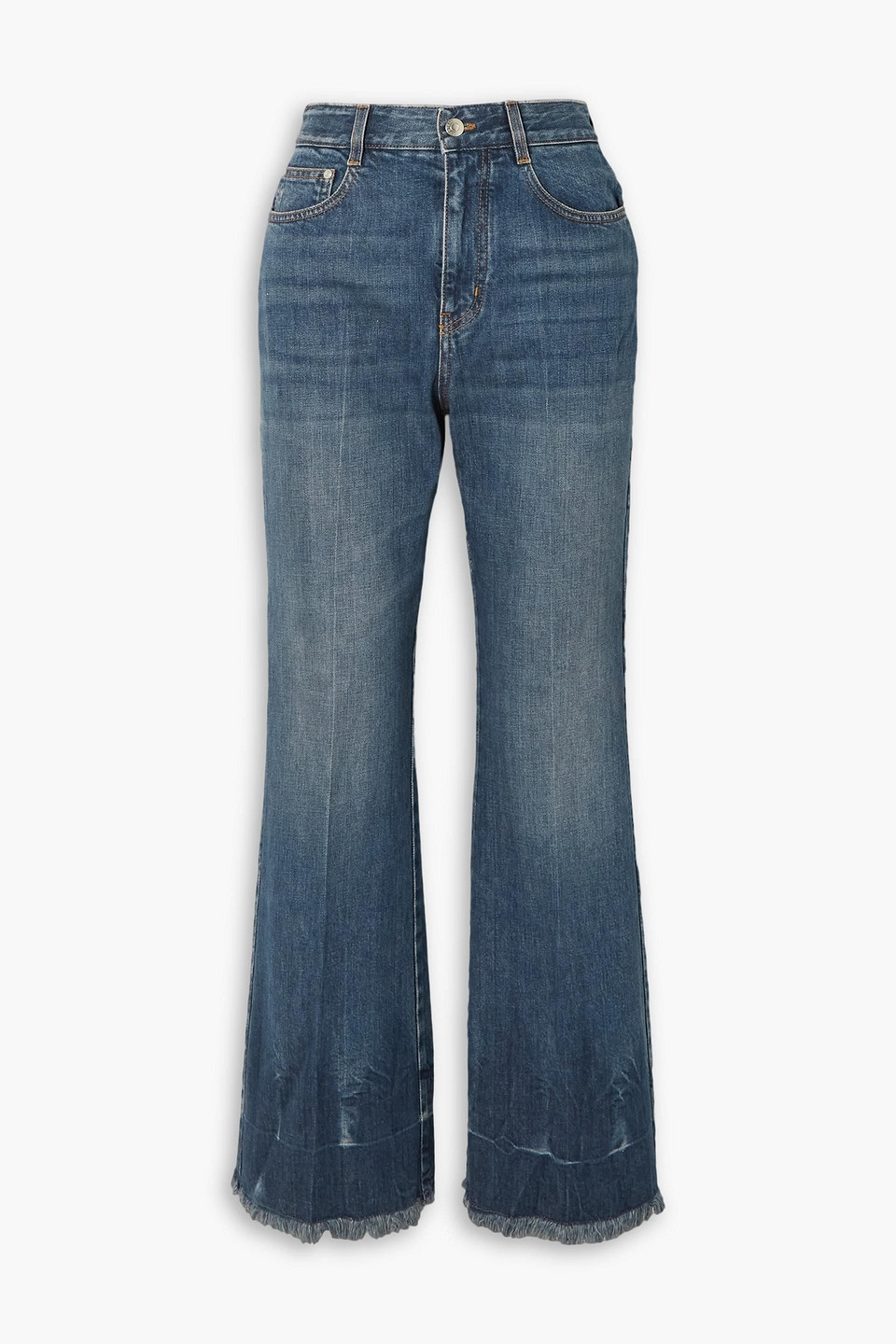 Shop Stella Mccartney Frayed High-rise Flared Jeans In Mid Denim