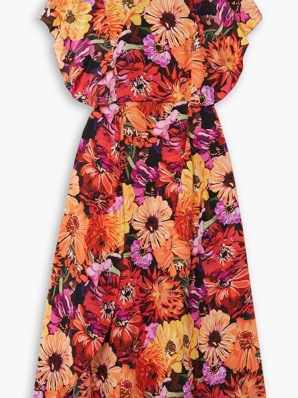 floral-print silk crepe de chine midi dress