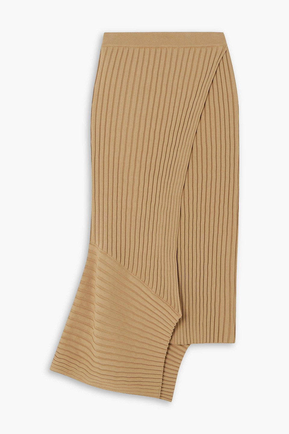 Shop Stella Mccartney Asymmetric Ribbed Cotton Midi Skirt In Sand