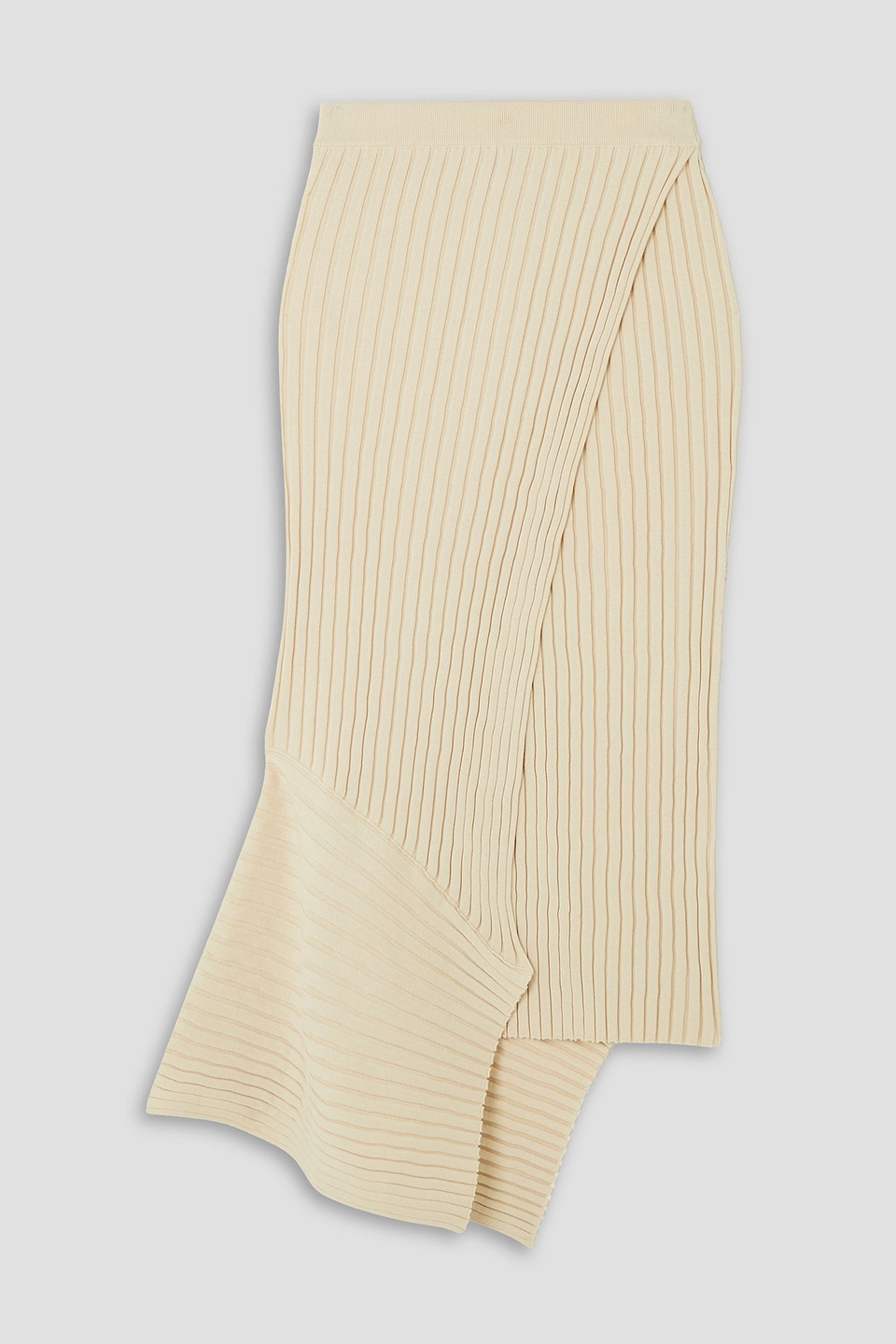 Shop Stella Mccartney Asymmetric Ribbed Cotton Midi Wrap Skirt In Cream