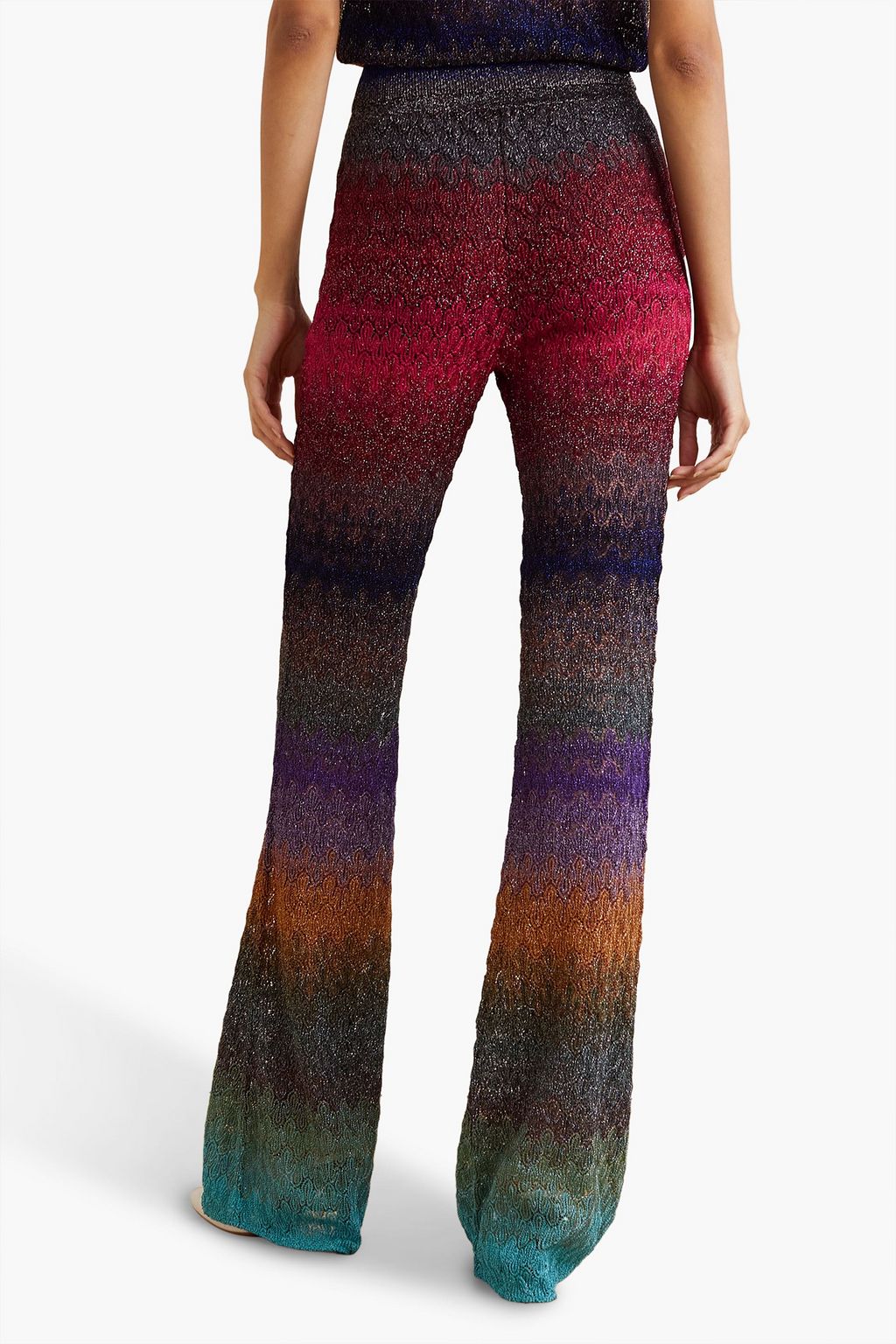 MISSONI Metallic striped crochet-knit flared pants