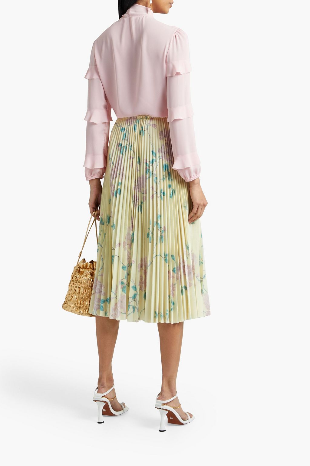 REDVALENTINO Pleated floral-print crepe midi skirt