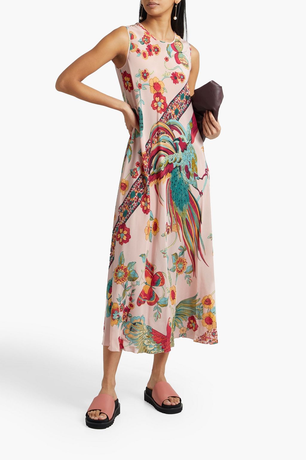 REDVALENTINO Printed silk crepe de chine midi dress