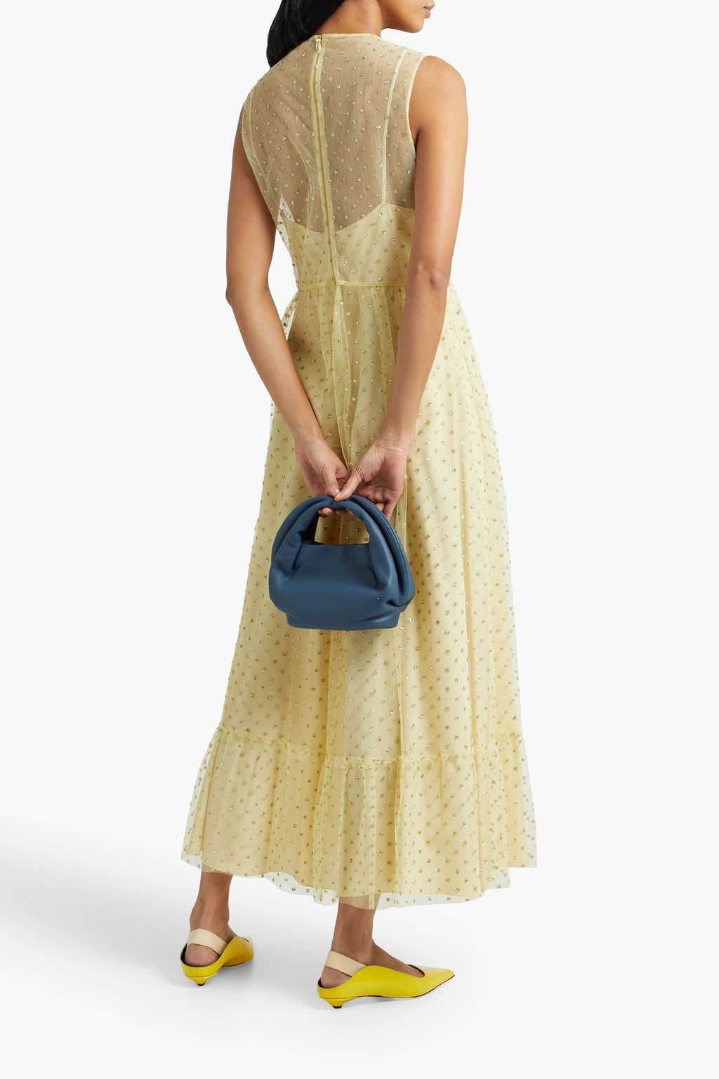 REDVALENTINO Gathered glittered tulle midi dress