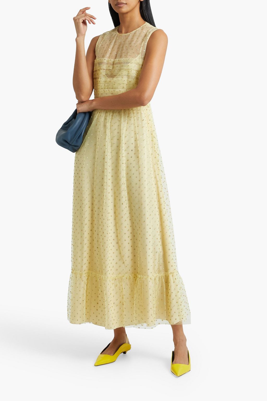 REDVALENTINO Gathered glittered tulle midi dress