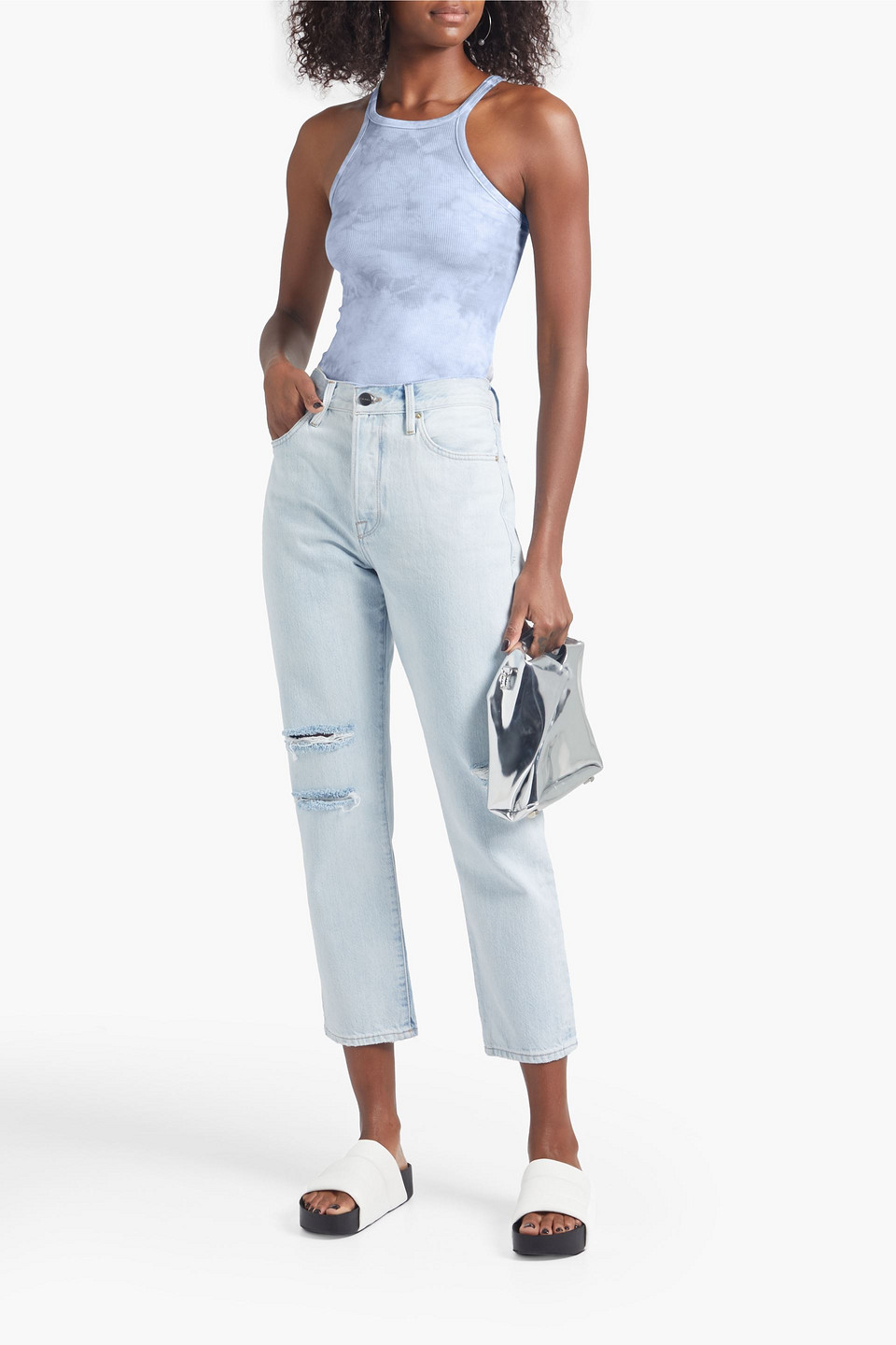 Enza Costa Tie-dyed Ribbed Jersey Tank In Light Gray