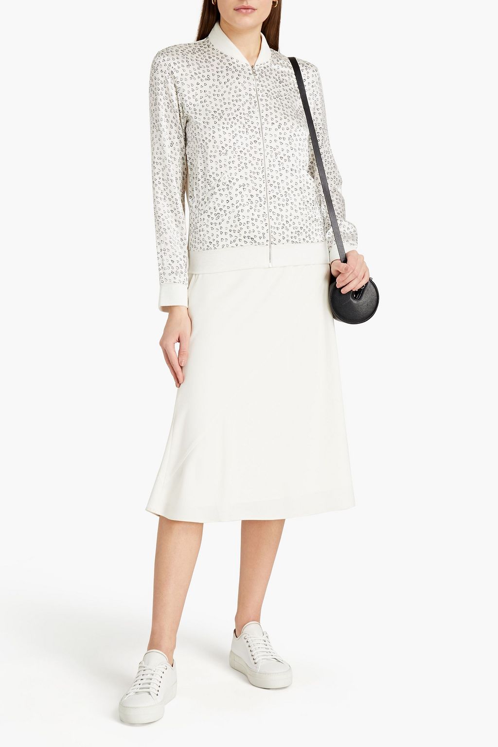 MAJESTIC FILATURES Linen-trimmed printed silk-satin bomber jacket