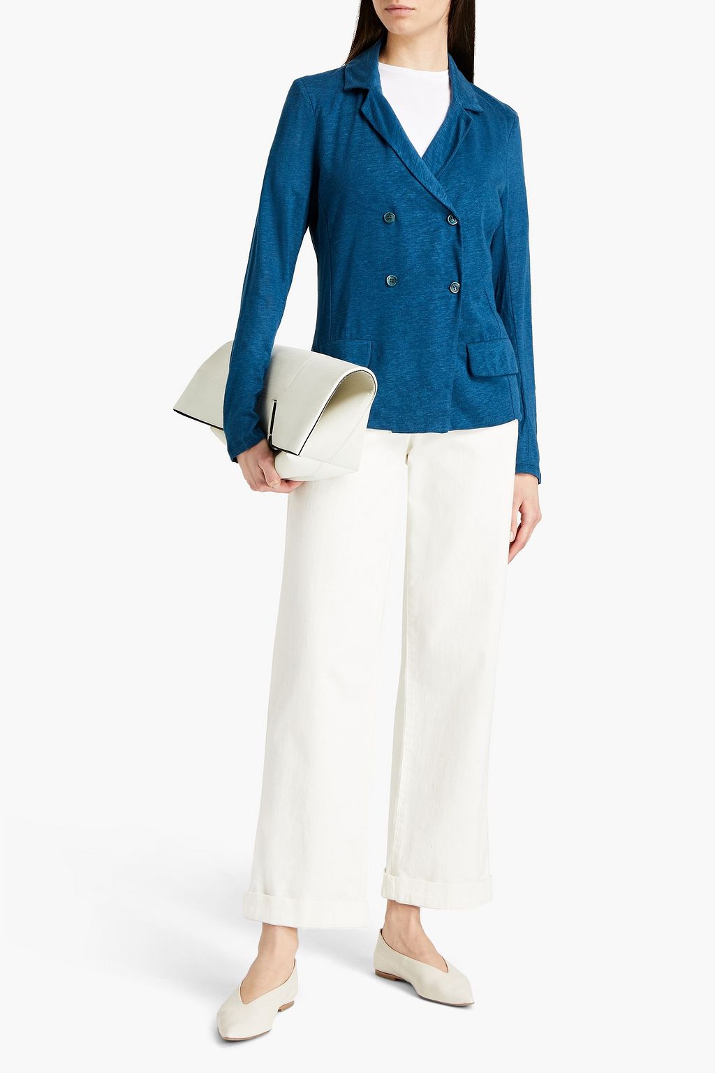 MAJESTIC FILATURES Double-breasted slub linen and silk-blend jersey blazer