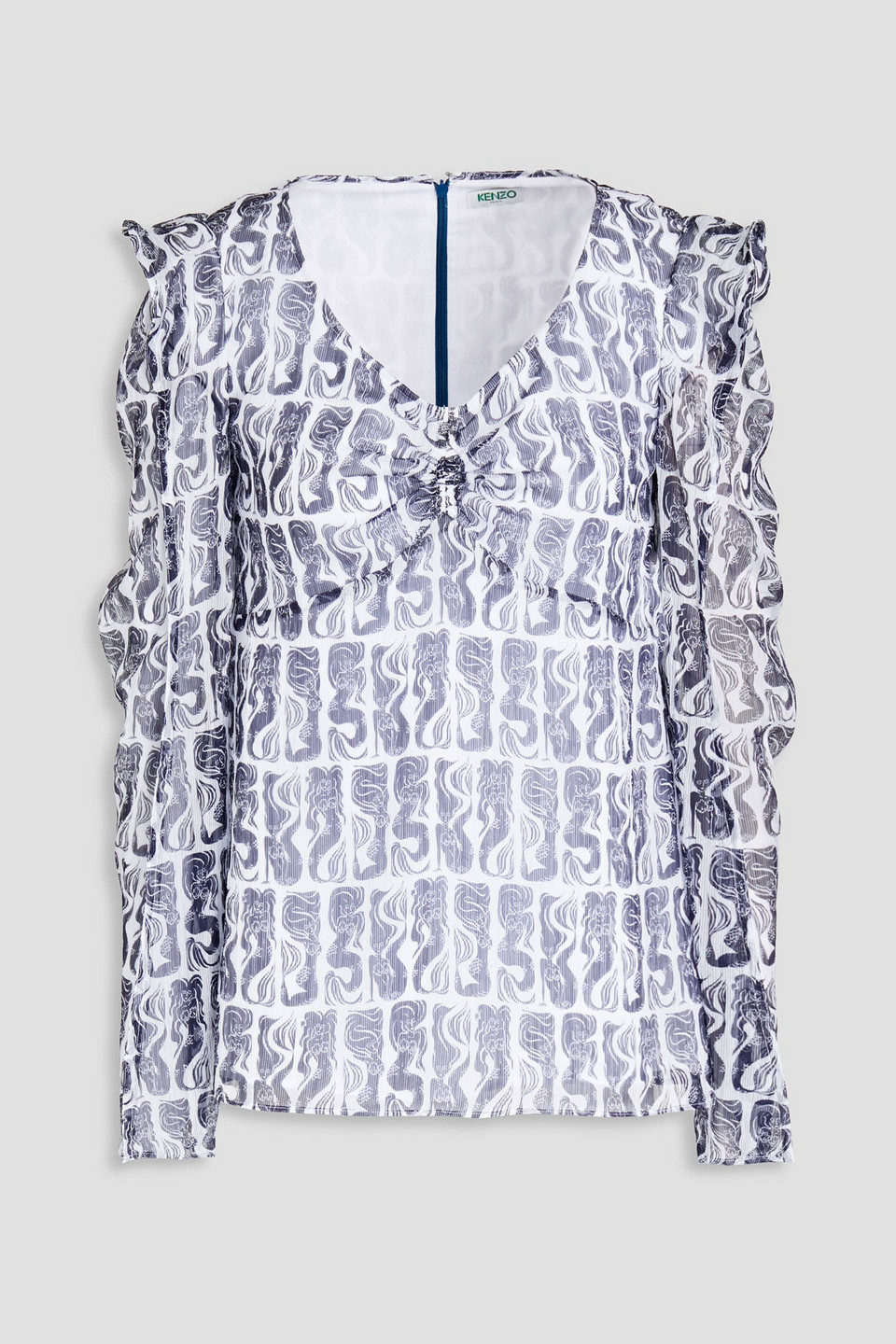 Kenzo Ruched Printed Crepon Top In White