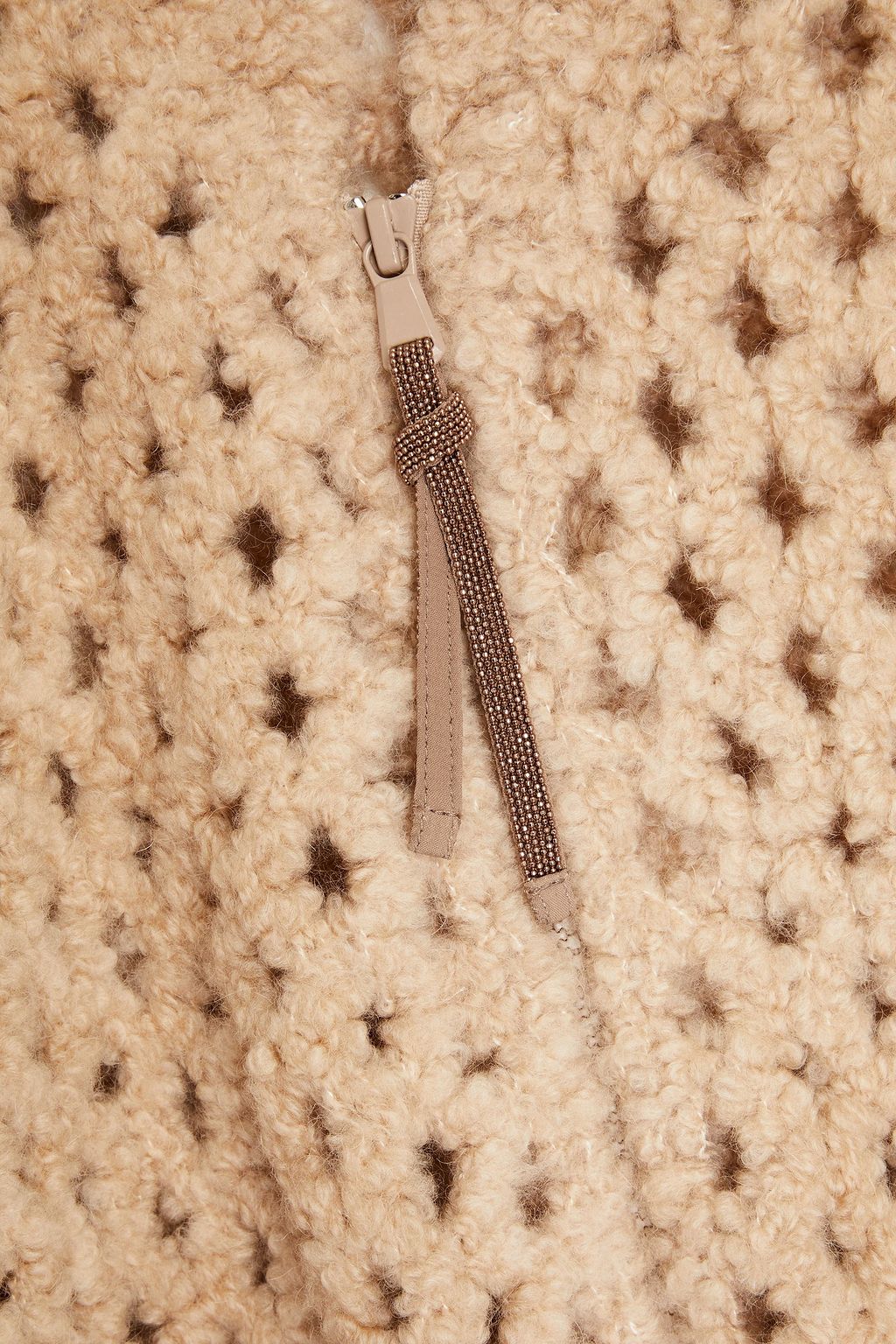 BRUNELLO CUCINELLI Open-knit camel wool-blend cardigan
