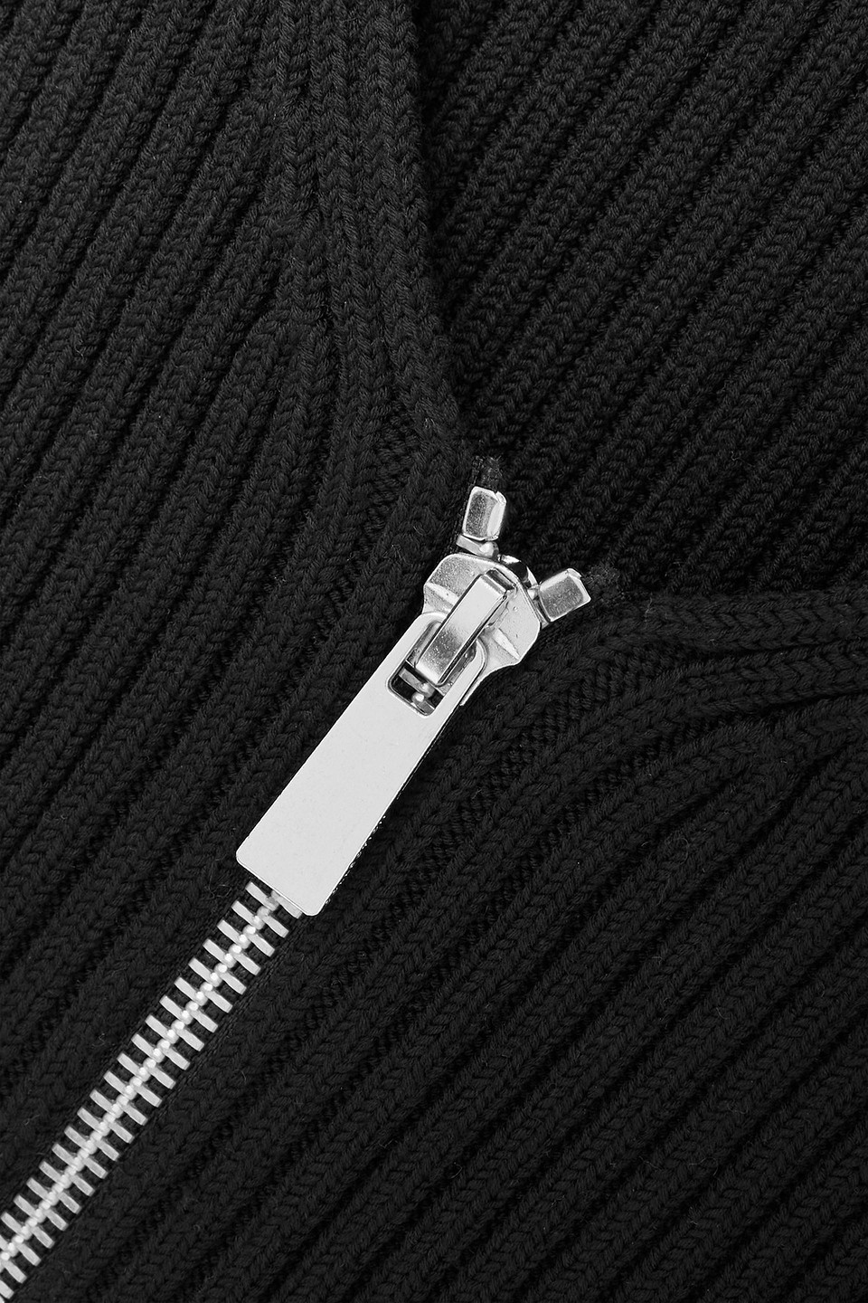 Shop Michael Kors Cropped Ribbed Wool-blend Zip-up Cardigan In Black