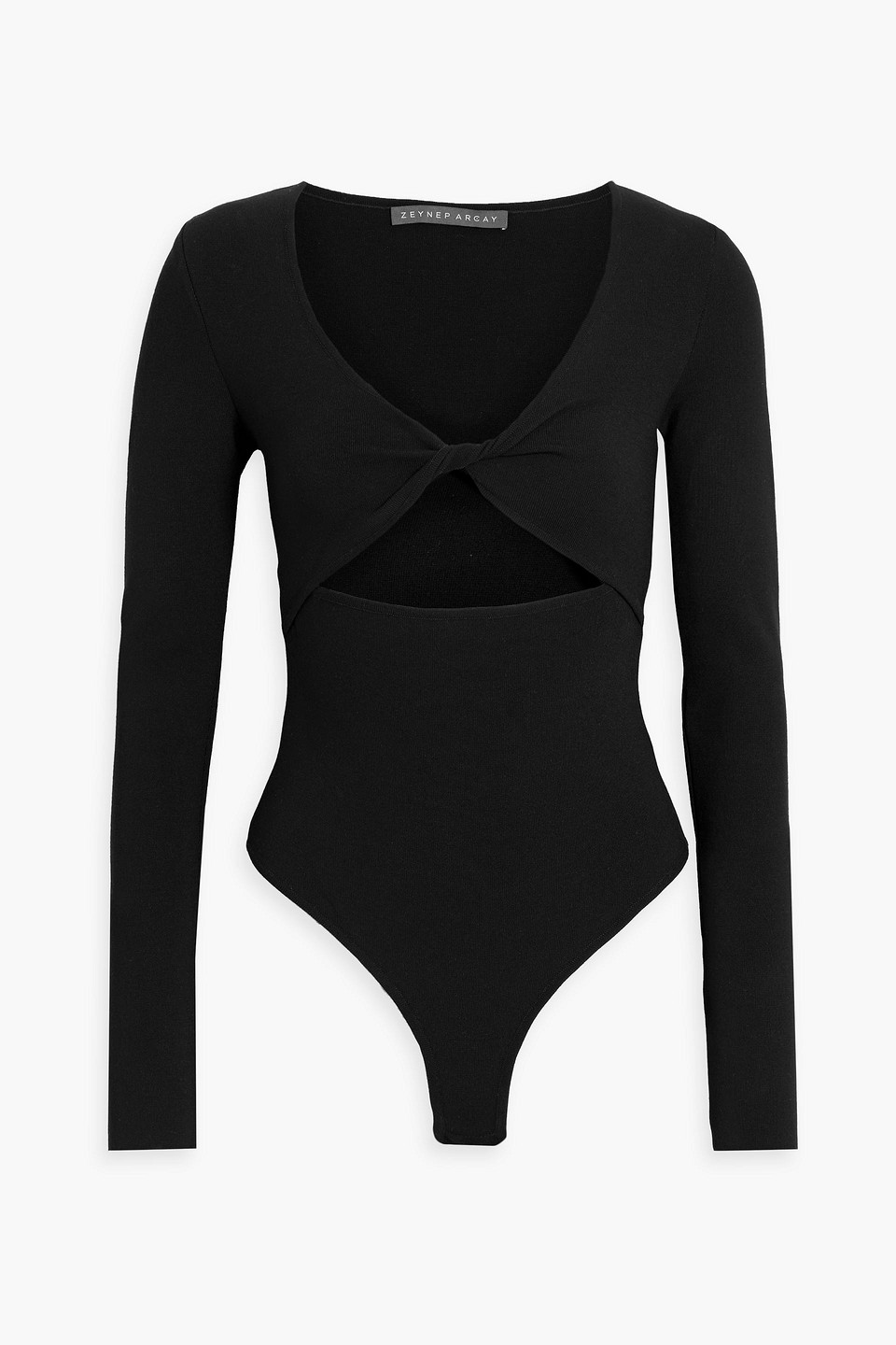 Twist-front cutout stretch-knit bodysuit