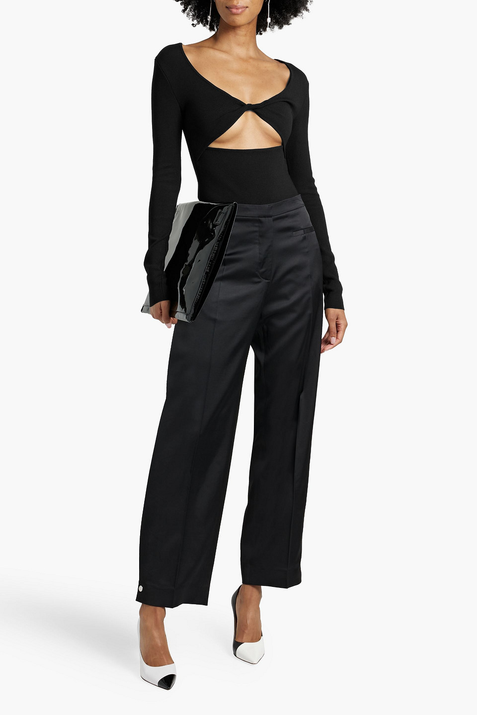 Zeynep Arcay Twist-front Cutout Stretch-knit Bodysuit In Black