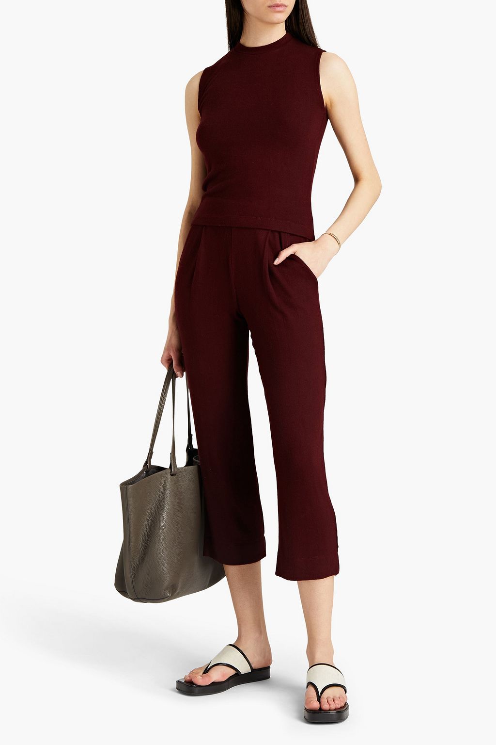 LESET Lori cropped brushed stretch-jersey track pants