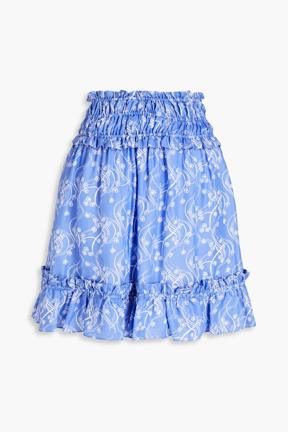Kenzo Ruffled Printed Twill Mini Skirt In Light Blue