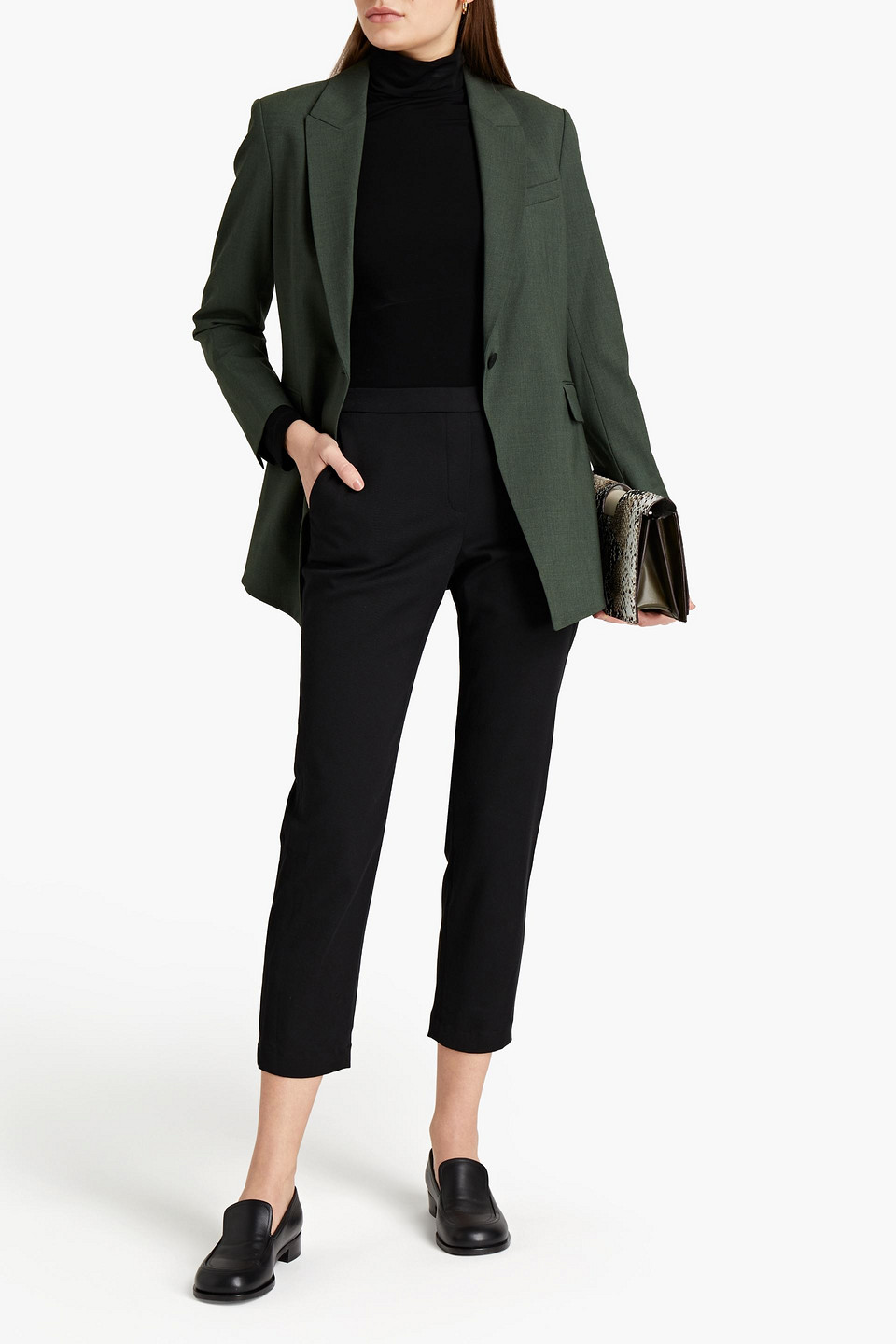 Theory Treeca Virgin Wool Flannel Cropped Pull-on Pants In Black