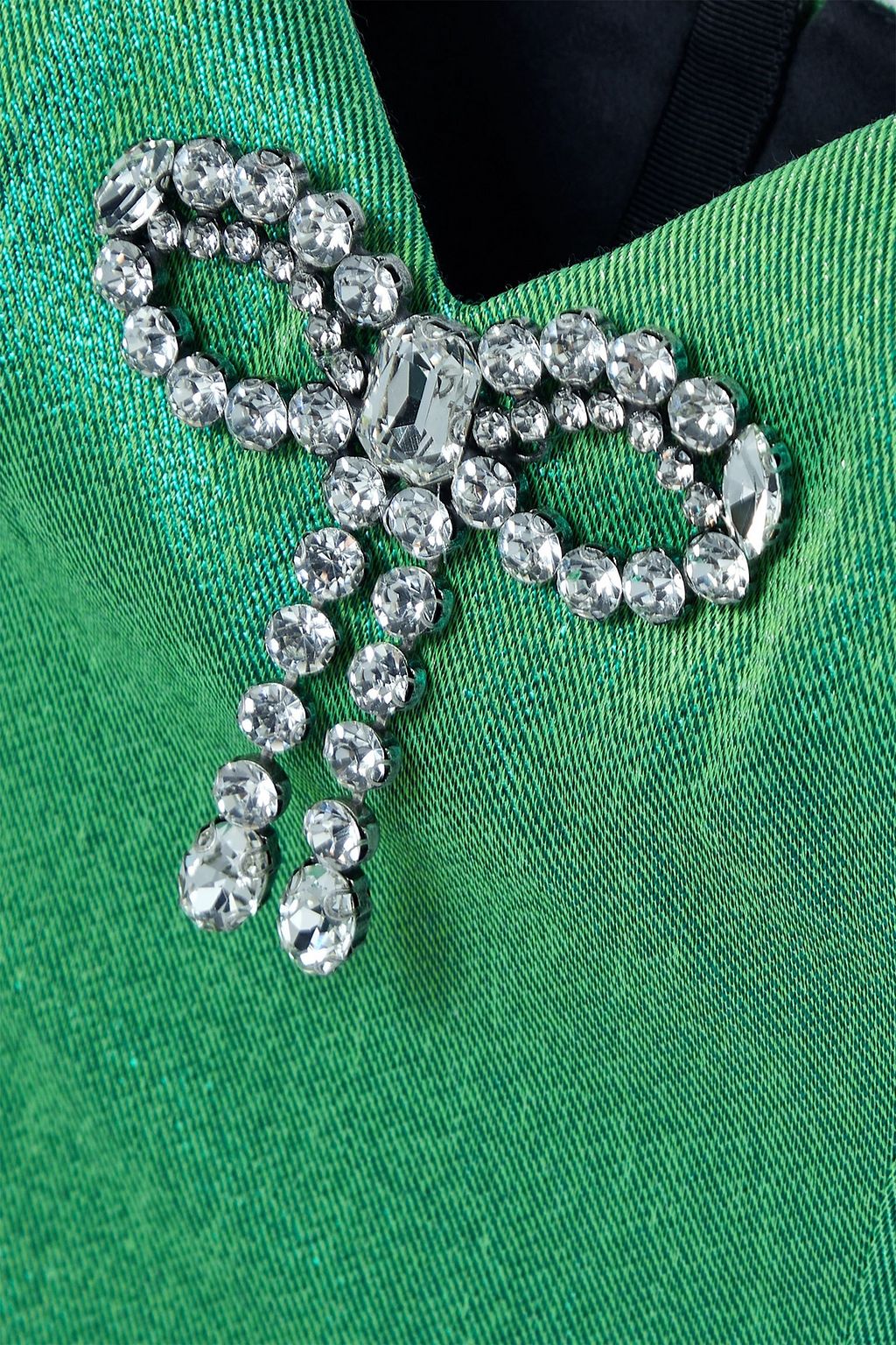 AREA Cropped crystal-embellished metallic jersey bustier top