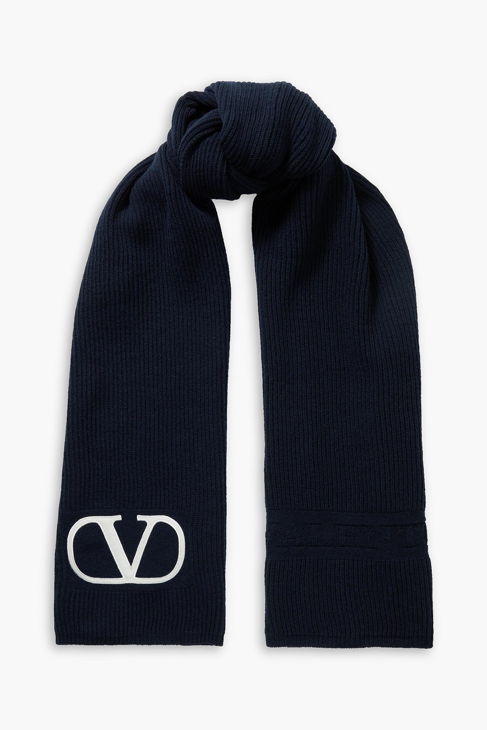 Shop Valentino Vlogo Embroidered Wool Scarf In Navy