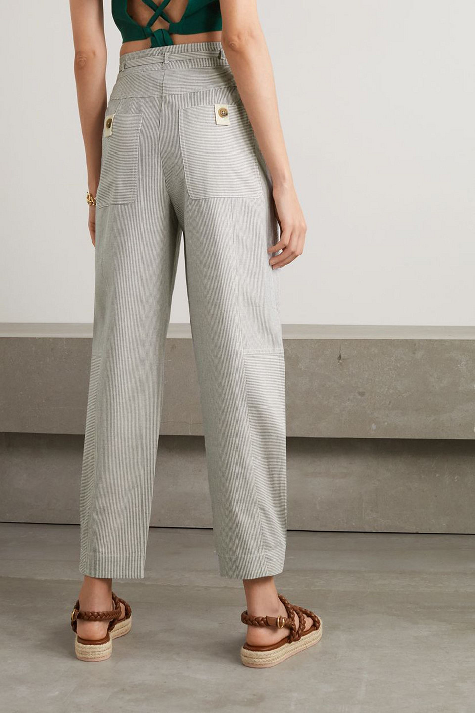 Ulla Johnson Lennox Belted Striped Cotton-canvas Straight-leg Pants In Off-white