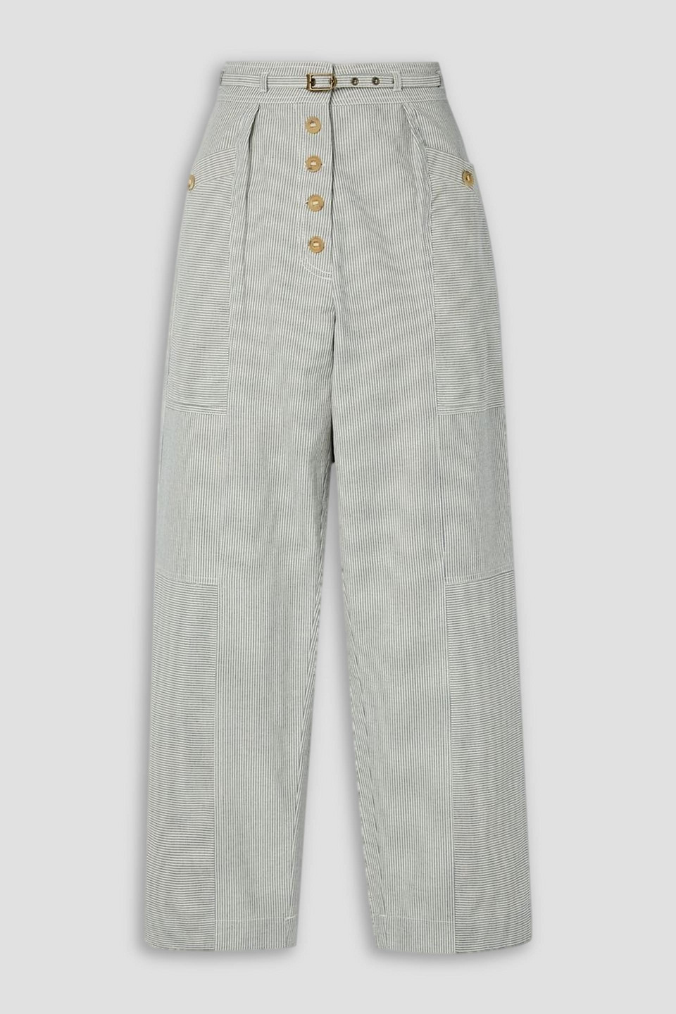 Ulla Johnson Lennox Belted Striped Cotton-canvas Straight-leg Pants In Off-white