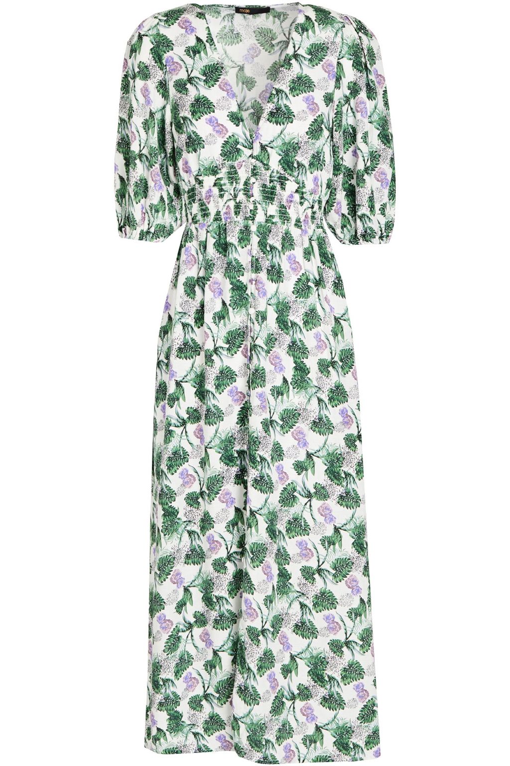 MAJE Shirred floral-print crepe midi dress | THE OUTNET