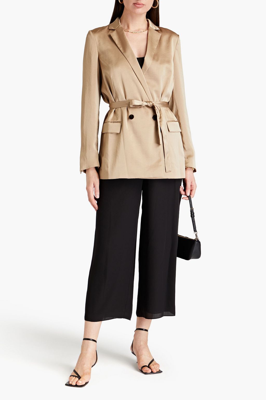 THEORY Doppelreihiger Blazer aus Satin in Knitteroptik