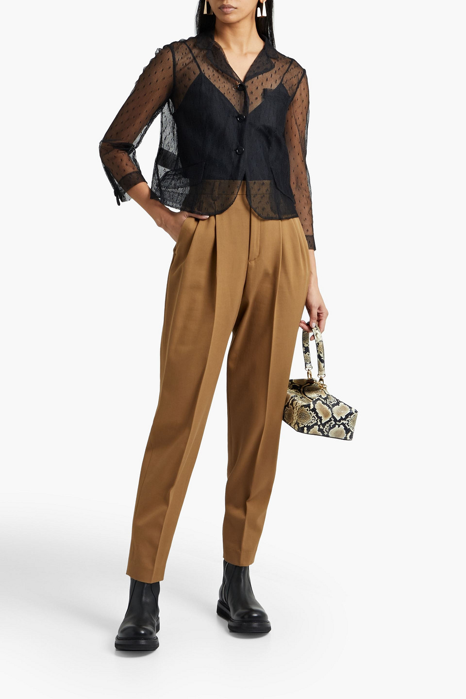 Red Valentino Pleated Cotton And Wool-blend Twill Tapered Pants In Light Brown