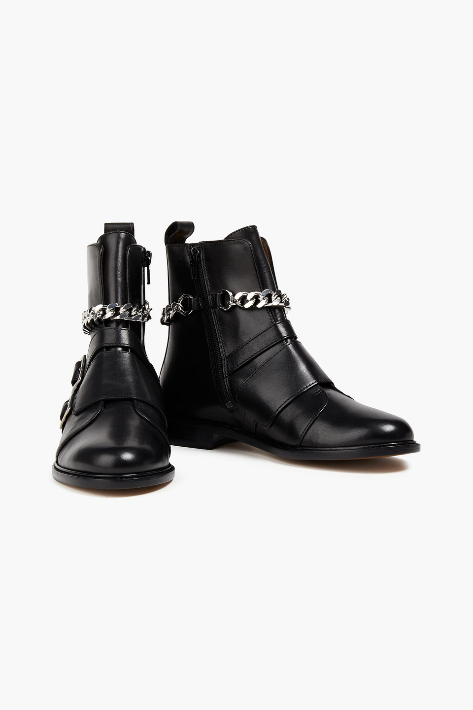 Maje Chain-trimmed Leather Ankle Boots In Black