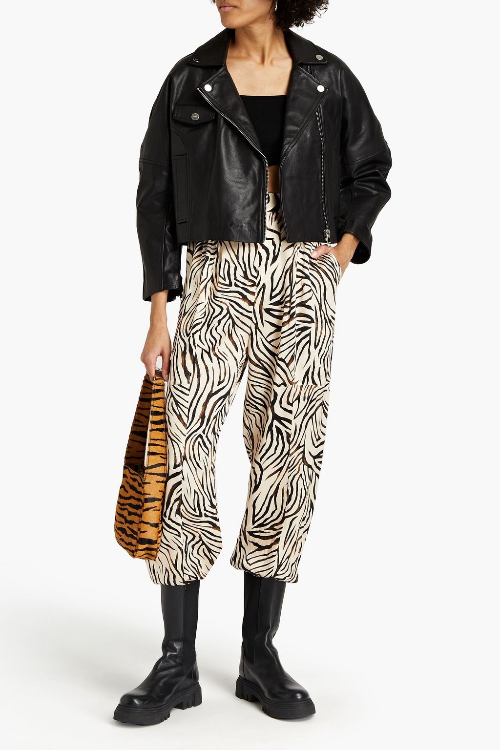 GANNI Cropped leather biker jacket