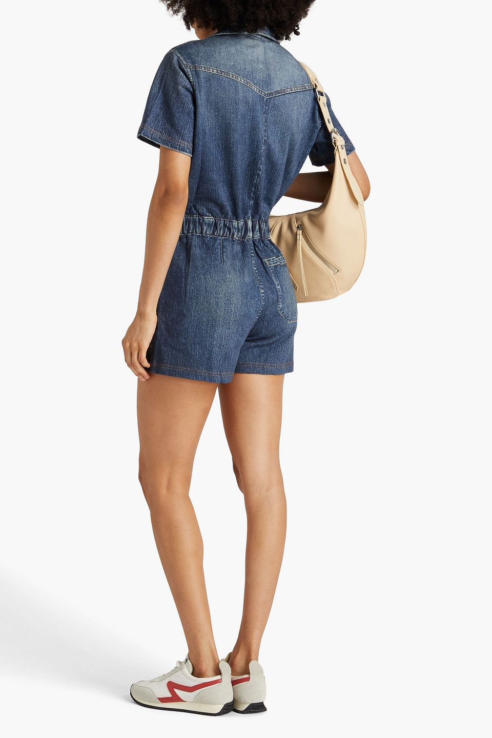 Shop Rag & Bone Printed French Cotton-terry Playsuit In Dark Denim