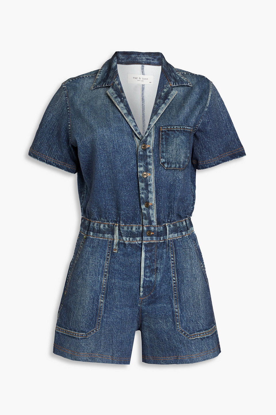 Shop Rag & Bone Printed French Cotton-terry Playsuit In Dark Denim