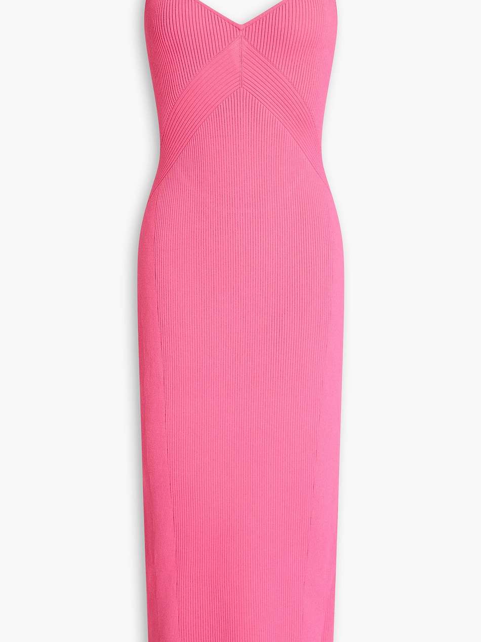 asher lace-up ribbed-knit midi dress