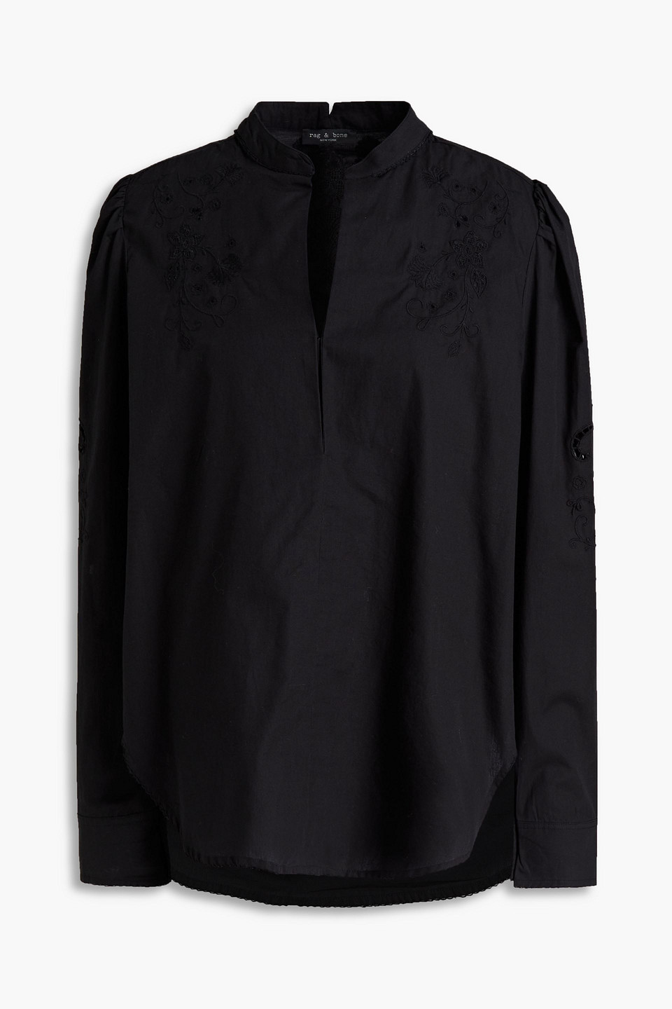 Rag & Bone Jade Embroidered Cotton Blouse In Black