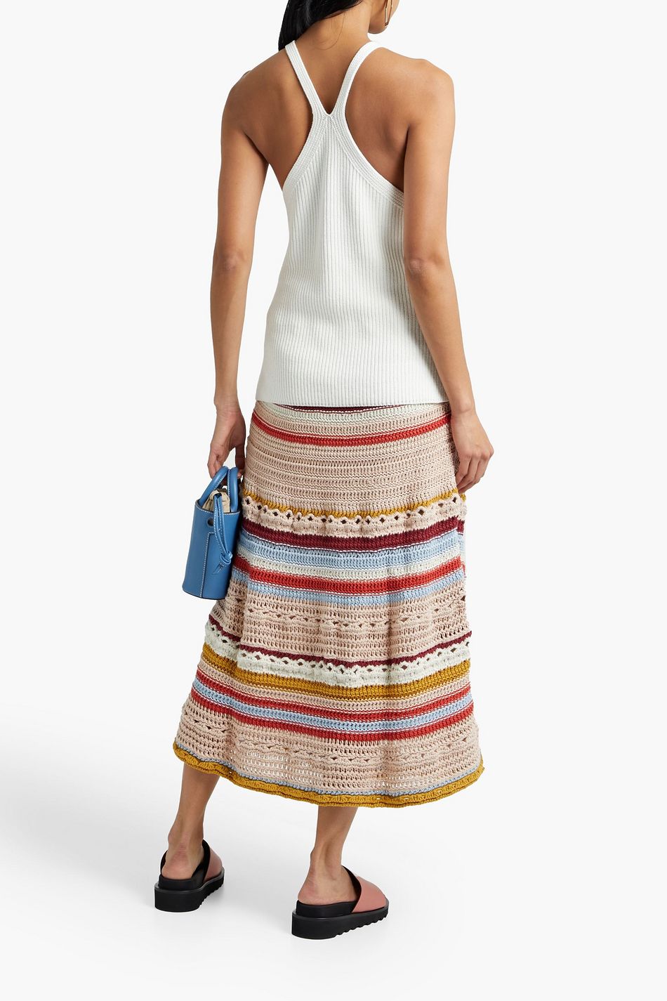 REDVALENTINO Striped crocheted cotton midi skirt THE