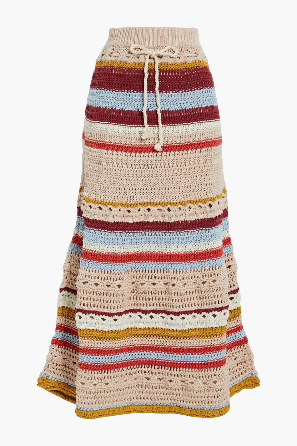 REDVALENTINO Striped crocheted cotton midi skirt THE