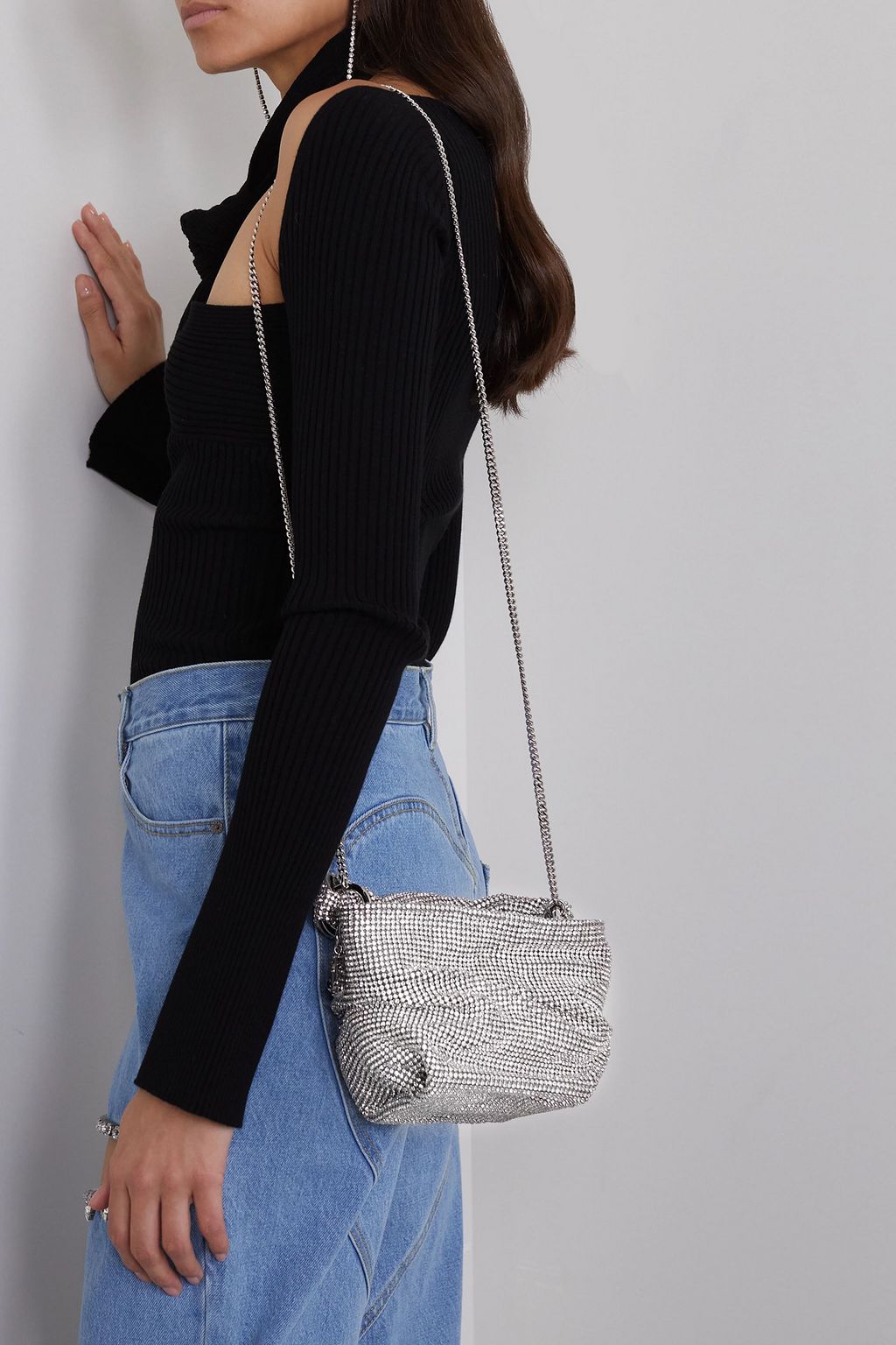 JIMMY CHOO Bonny leather-trimmed crystal-embellished mesh cross-body bag