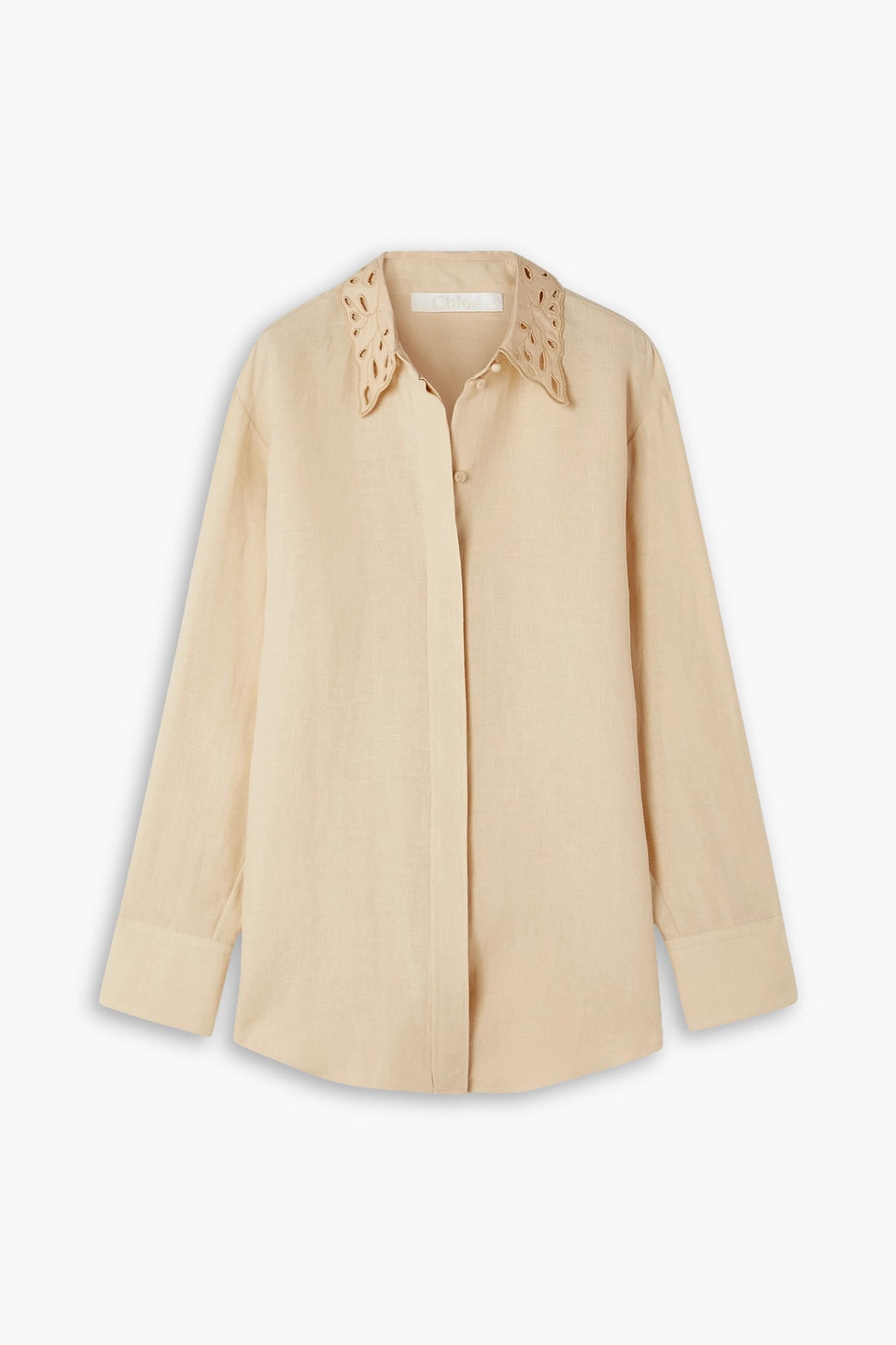 Chloé Broderie Anglaise-trimmed Linen Shirt In Neutral